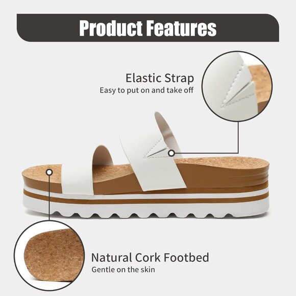 Womens Cork Platform Sandals Slip On Arch Support Lightweight Beach Wedges - Picture 2 of 6